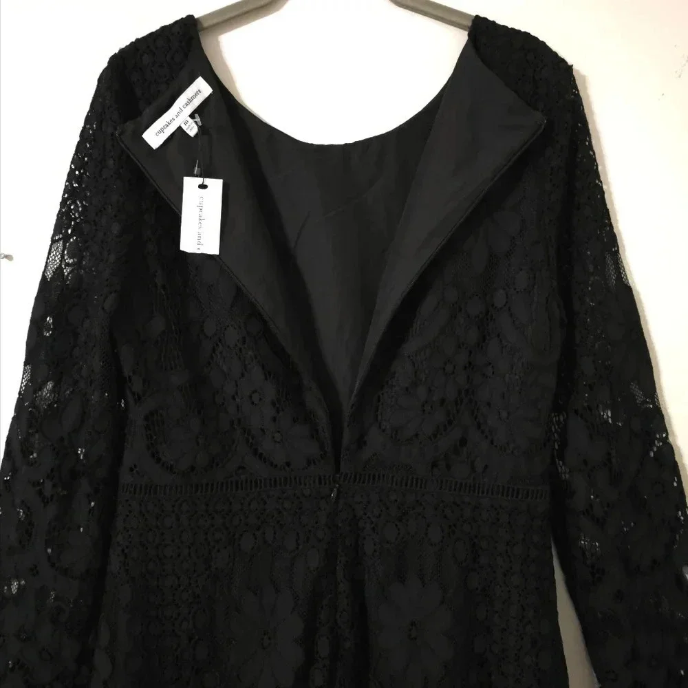 CUPCAKES & CASHMERE Nwt Makenna Black All-Over Lace Dress, Scalloped Hem, 10 - Picture 8 of 16